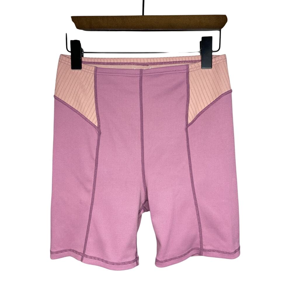 For Love & Lemons Dani Bike Shorts Women's Large Pink Colorblock Ribbed Stretch